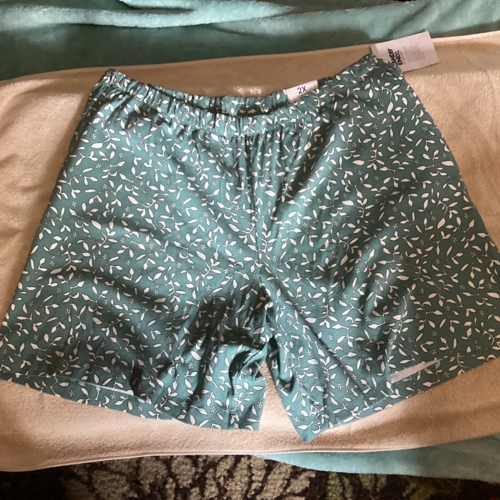 Lands' End Green Vines Print 100% Cotton High Rise Shorts Size 2X (20W-22W) NWT